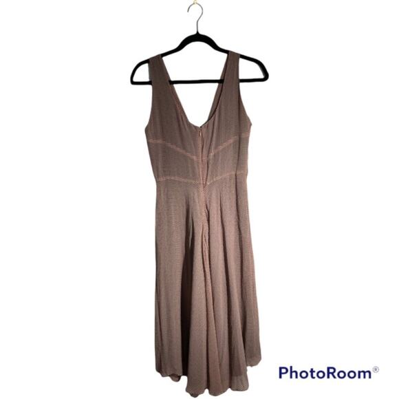 Fiori Di Zucca Red Cream Retro Mini Houndstooth Print Silk A Line Dress Size 10 - Picture 2 of 11